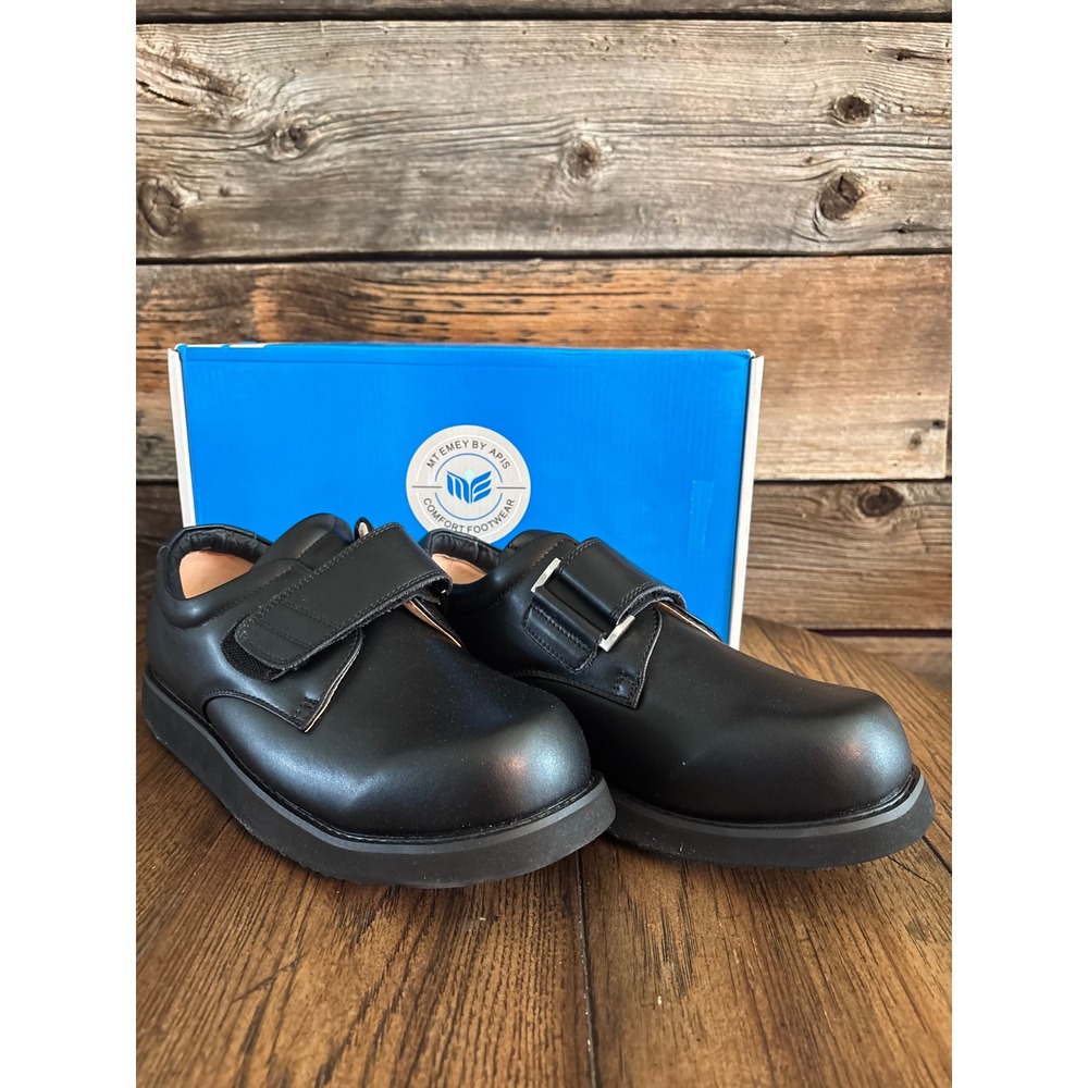 Mt Emey by Apis Mens Black Leather Comfort Orthopedic Shoes 10 2E Wide Width